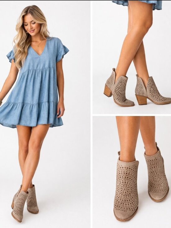 Jeffrey Campbell Shoes - Jeffrey Campbell Perforated Suede Ankle Boots Tan Boho Western Coastal Cowgirl 9
